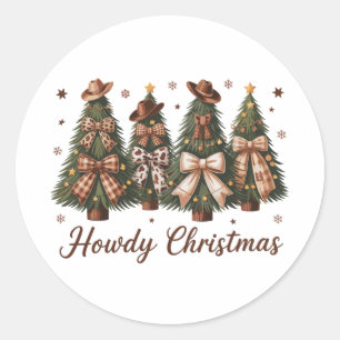 Howdy Christmas Western Xmas Tree Leopard Bow Classic Round Sticker