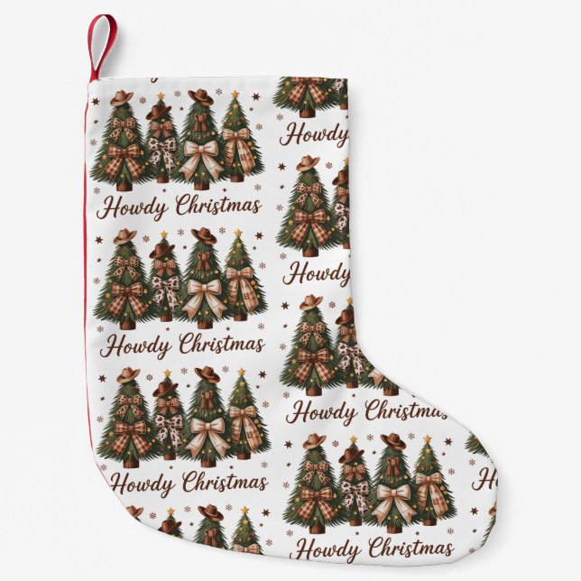 Howdy Christmas Western Xmas Tree Leopard Bow Small Christmas Stocking (Front)