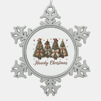 Howdy Christmas Western Xmas Tree Leopard Bow Snowflake Pewter Christmas Ornament