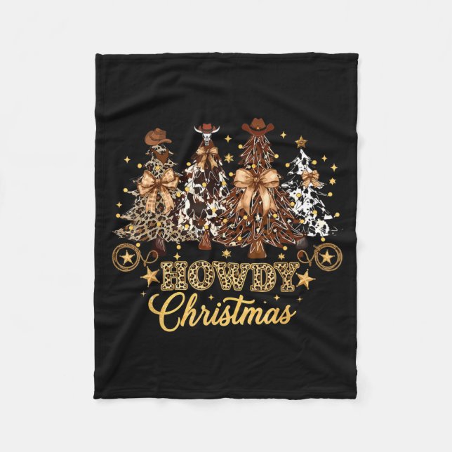 Howdy Christmas Xmas Tree Cowboy Western Coquette  Fleece Blanket (Front)