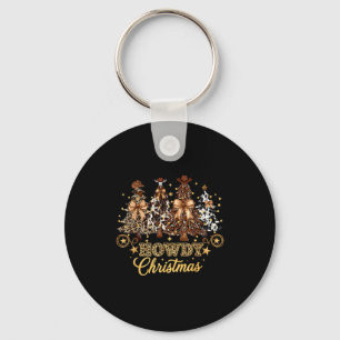 Howdy Christmas Xmas Tree Cowboy Western Coquette Key Ring