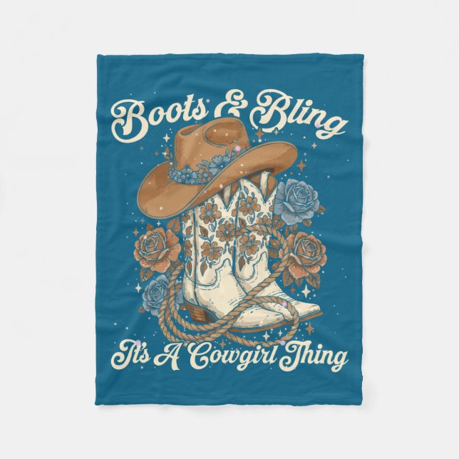 Howdy Country Rodeo Boots &amp; Bling Its A Cowgir Fleece Blanket (Front)
