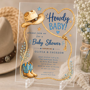 Howdy Cowboy Acrylic Baby Shower Invitation