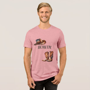 Howdy Cowboy Boots and Hat  Tri-Blend Shirt