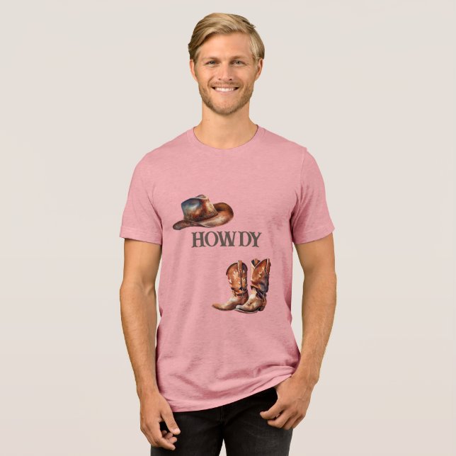 Howdy Cowboy Boots and Hat  Tri-Blend Shirt (Front Full)