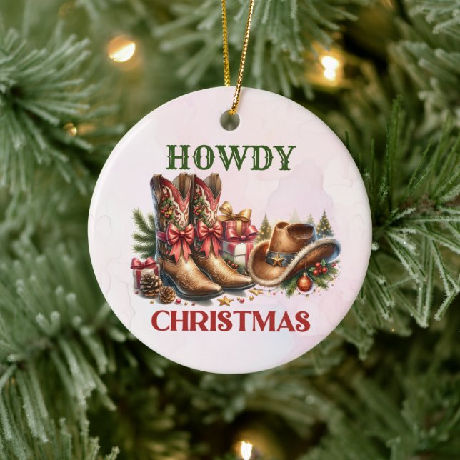 Howdy Cowboy Boots Christmas Party Ceramic Tree Decoration (Tree)