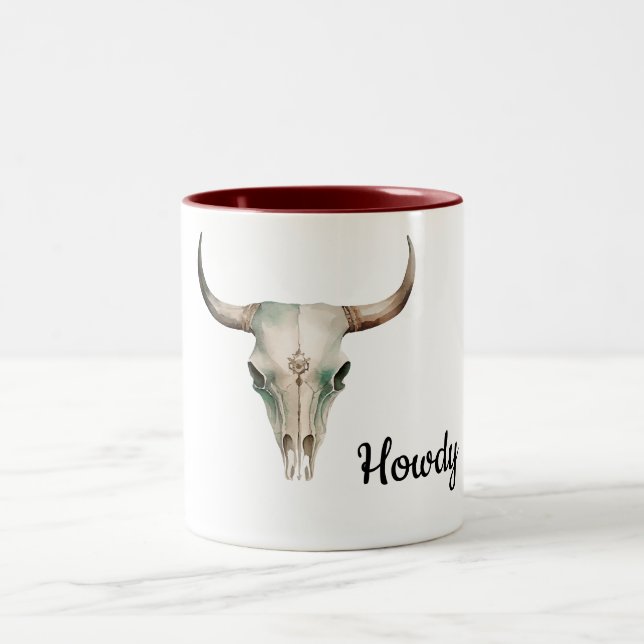 Howdy Cowboy Bullhorns Two-Tone Coffee Mug (Center)