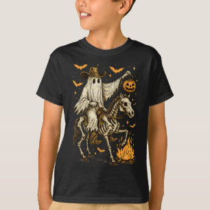 Howdy Cowboy Ghost Pumpkin Riding Skeleton Horse H T-Shirt