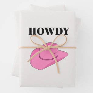 Howdy Cowboy Hat Pink Wrapping Paper Sheet