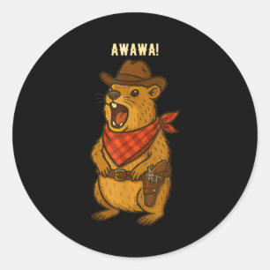 Howdy Cowboy Rock Hyrax Awawa Western Funny _2  Classic Round Sticker