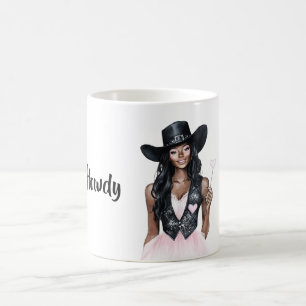 Howdy Cowgirl Black Hat Pink Heart Skirt Coffee Mug