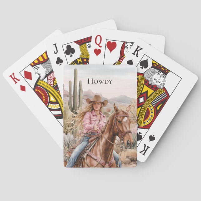 Howdy Cowgirl in Pink on Horse Playing Cards (Back)