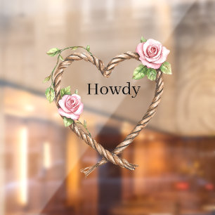 Howdy Cowgirl Pink Floral Rope Heart