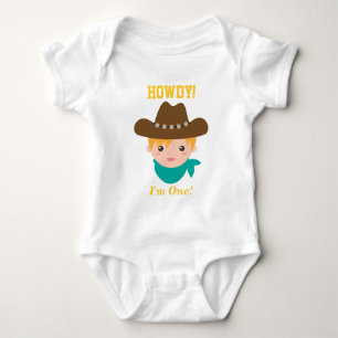 Howdy, Cute Cowboy, First Birthday Baby Bodysuit