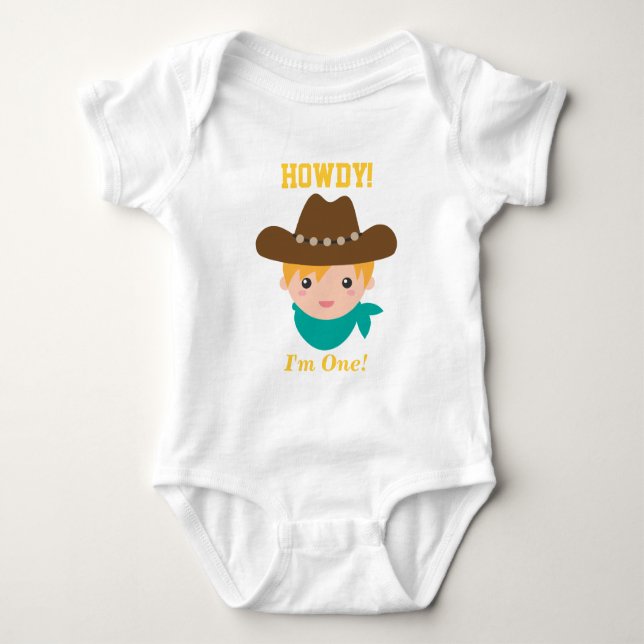 Howdy, Cute Cowboy, First Birthday Baby Bodysuit (Front)