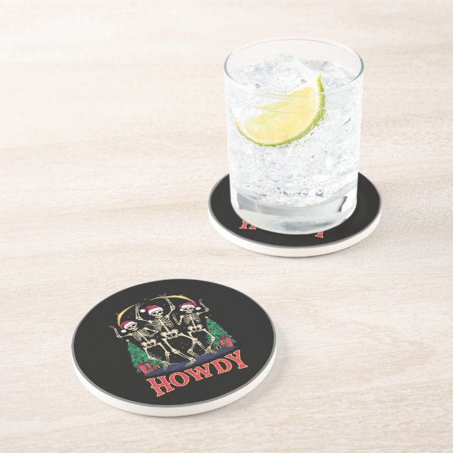 Howdy Dancing Skeleton Funny Christmas Holiday Coaster (Side)