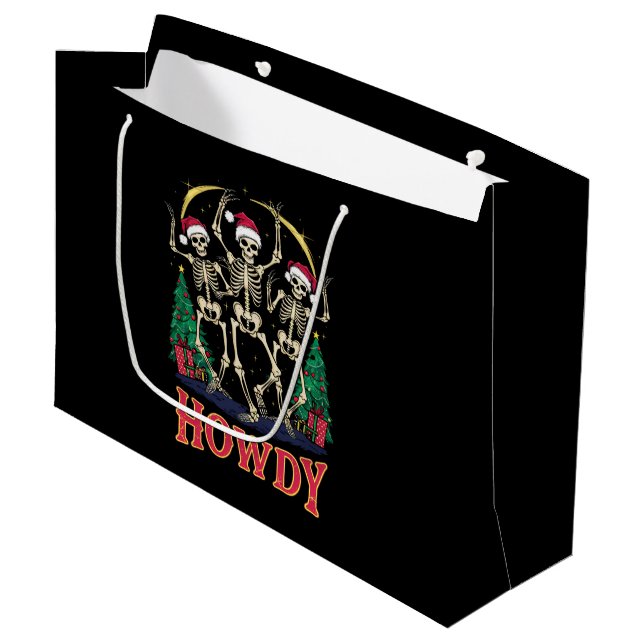 Howdy Dancing Skeleton Funny Christmas Holiday Large Gift Bag (Front Angled)