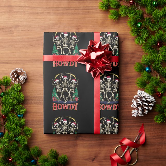 Howdy Dancing Skeleton Funny Christmas Holiday Wrapping Paper (Holiday Gift)