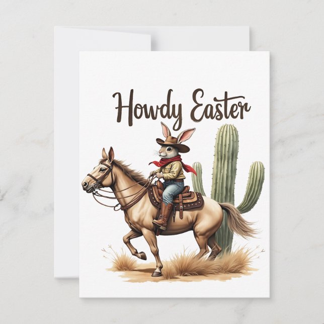 Howdy Easter Bunny Riding a Horse Cowboy  Card (Front)