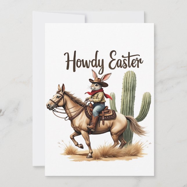 Howdy Easter Bunny Riding a Horse Cowboy  Invitation (Front)