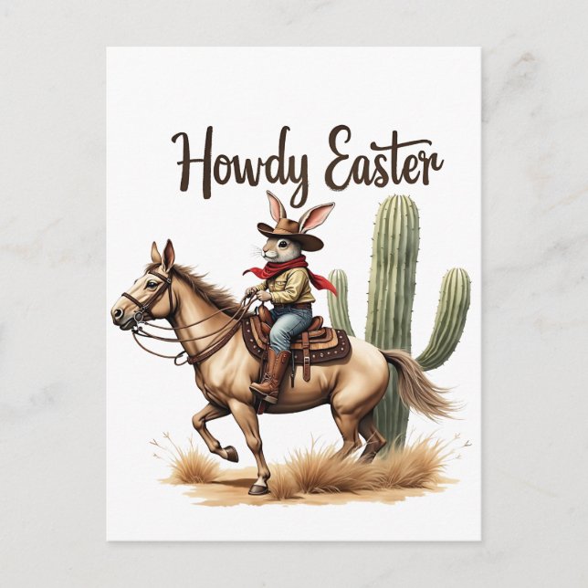 Howdy Easter Bunny Riding a Horse Cowboy  Postcard (Front)