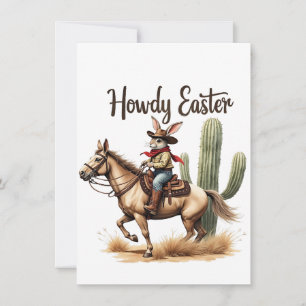 Howdy Easter Bunny Riding a Horse Cowboy Thank You Card