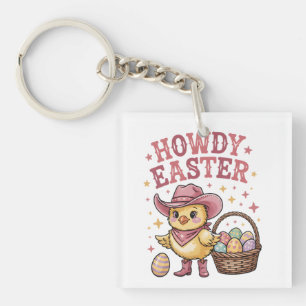Howdy Easter Chick Cute Egg Hunt Spring Farm Key Ring