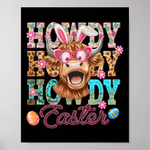 Howdy Easter Cute Cow Easter Western Easter Bunny Poster