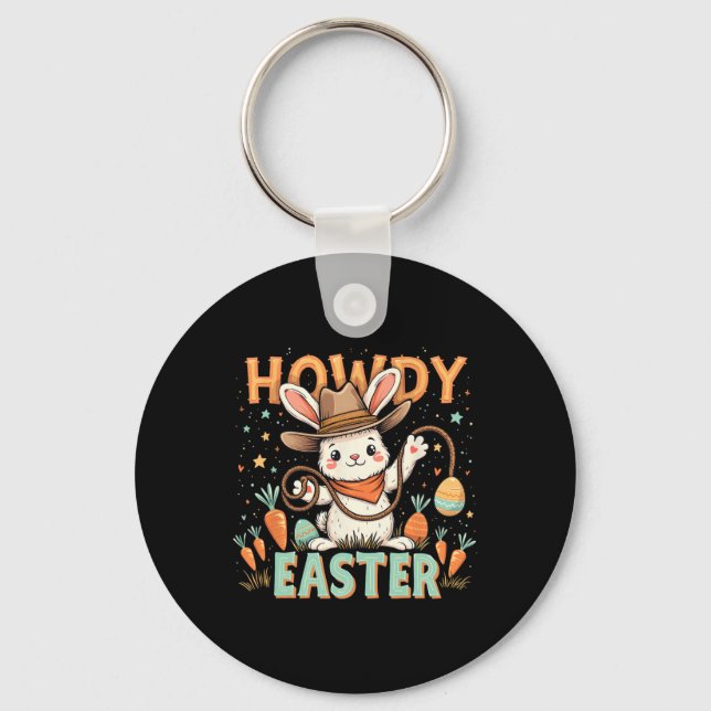 Howdy Easter Cute Cowboy Bunny Western Egg Hunts G Key Ring (Front)