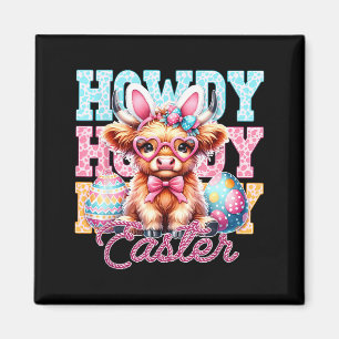 Howdy Easter Highland Cow Western Easter Bunny Ear Magnet