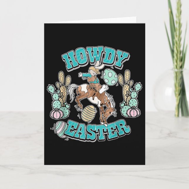 Howdy Easter Shirt Western Cowboy Bunny Easter Egg Card (Front)