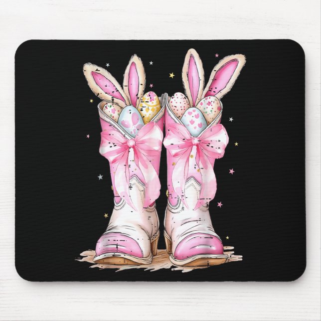Howdy Easter Western Easter Bunny Cowboy Boots Hap Mouse Pad (Front)