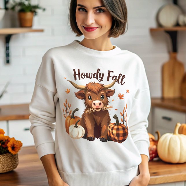 Howdy Fall Highland Cow Fall Autumn Thanksgiving Sweatshirt (Creator Uploaded)
