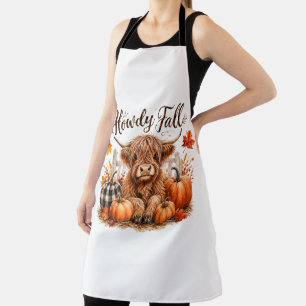 Howdy Fall Highland Cow Happy Thanksgiving Autumn Apron