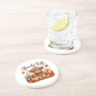 Howdy Fall Highland Cow Happy Thanksgiving Autumn Coaster