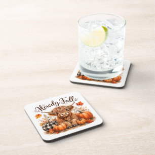 Howdy Fall Highland Cow Happy Thanksgiving Autumn Coaster