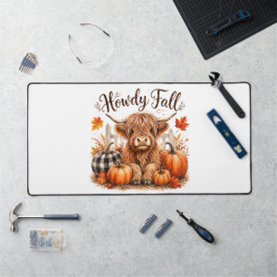 Howdy Fall Highland Cow Happy Thanksgiving Autumn Desk Mat