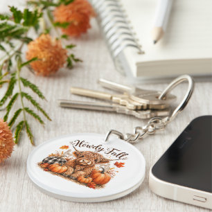 Howdy Fall Highland Cow Happy Thanksgiving Autumn Key Ring