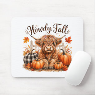 Howdy Fall Highland Cow Happy Thanksgiving Autumn Mouse Pad