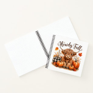 Howdy Fall Highland Cow Happy Thanksgiving Autumn Notebook