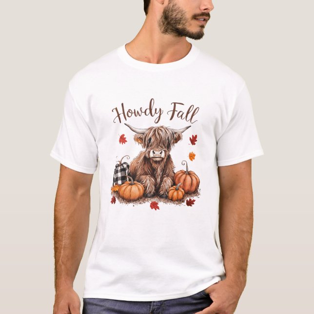 Howdy Fall Highland Cow Happy Thanksgiving Autumn  T-Shirt (Front)