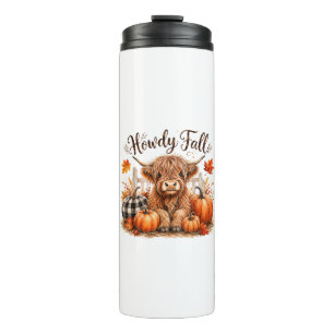 Howdy Fall Highland Cow Happy Thanksgiving Autumn Thermal Tumbler