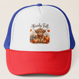 Howdy Fall Highland Cow Happy Thanksgiving Autumn Trucker Hat