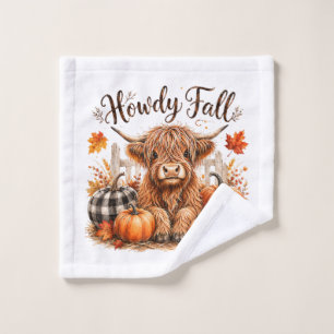 Howdy Fall Highland Cow Happy Thanksgiving Autumn Wash Cloth