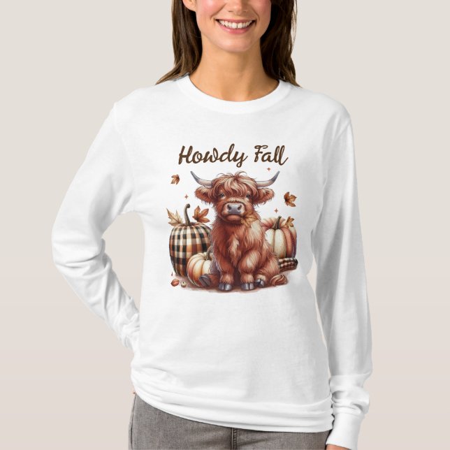 Howdy Fall Highland Cow  T-Shirt (Front)