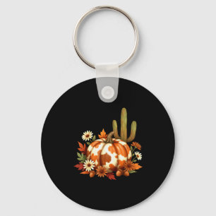 Howdy Fall Pumpkin Retro Western Cowboy Cow Hallow Key Ring