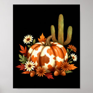 Howdy Fall Pumpkin Retro Western Cowboy Cow Hallow Poster