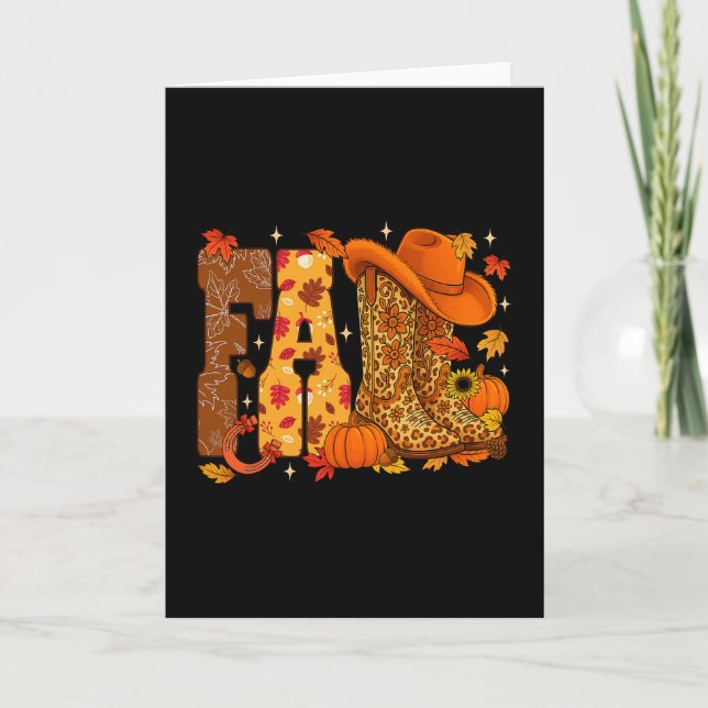 Howdy Fall Western Leopard Boots Autumn Cowboy Cow Card (Front)