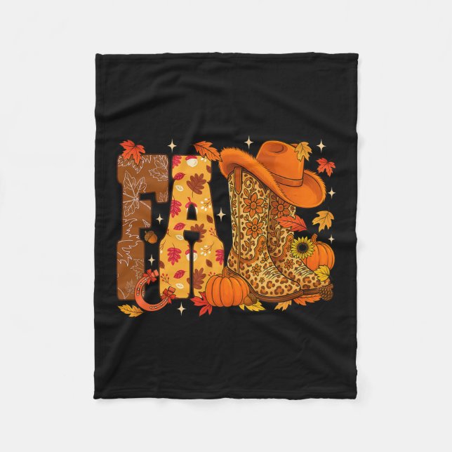 Howdy Fall Western Leopard Boots Autumn Cowboy Cow Fleece Blanket (Front)
