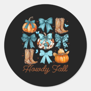 Howdy Fall Western Pumpkin Coquette Bow Pumpkin Classic Round Sticker